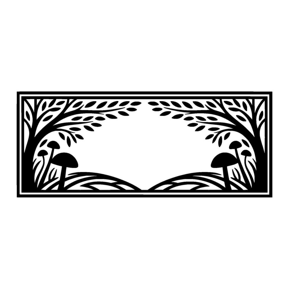 Stylized Forest Border, Black White, Intricate vector