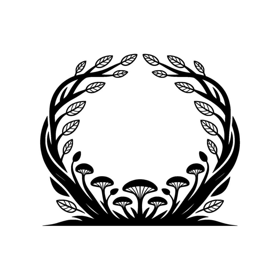 Botanical Emblem, Circular Frame, Forest Motif, Minimalist vector