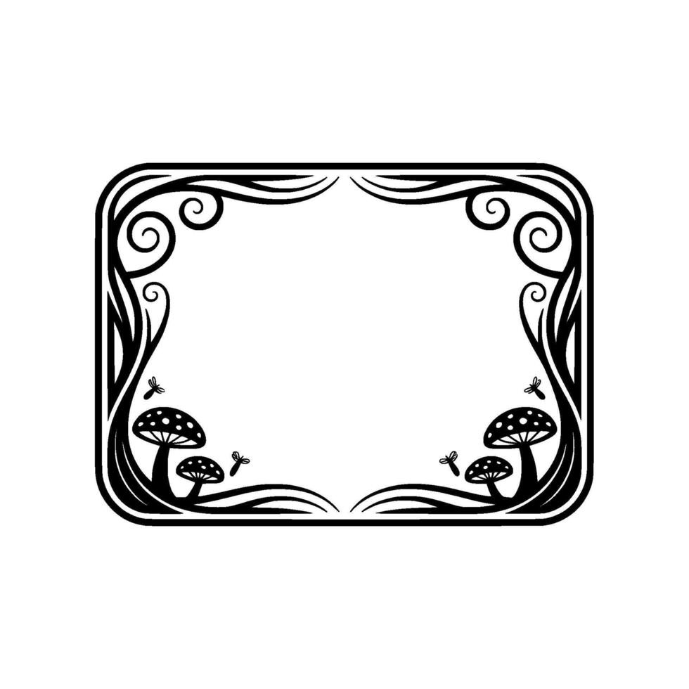 Art Nouveau Mushroom Frame, Whimsical Forest Border vector