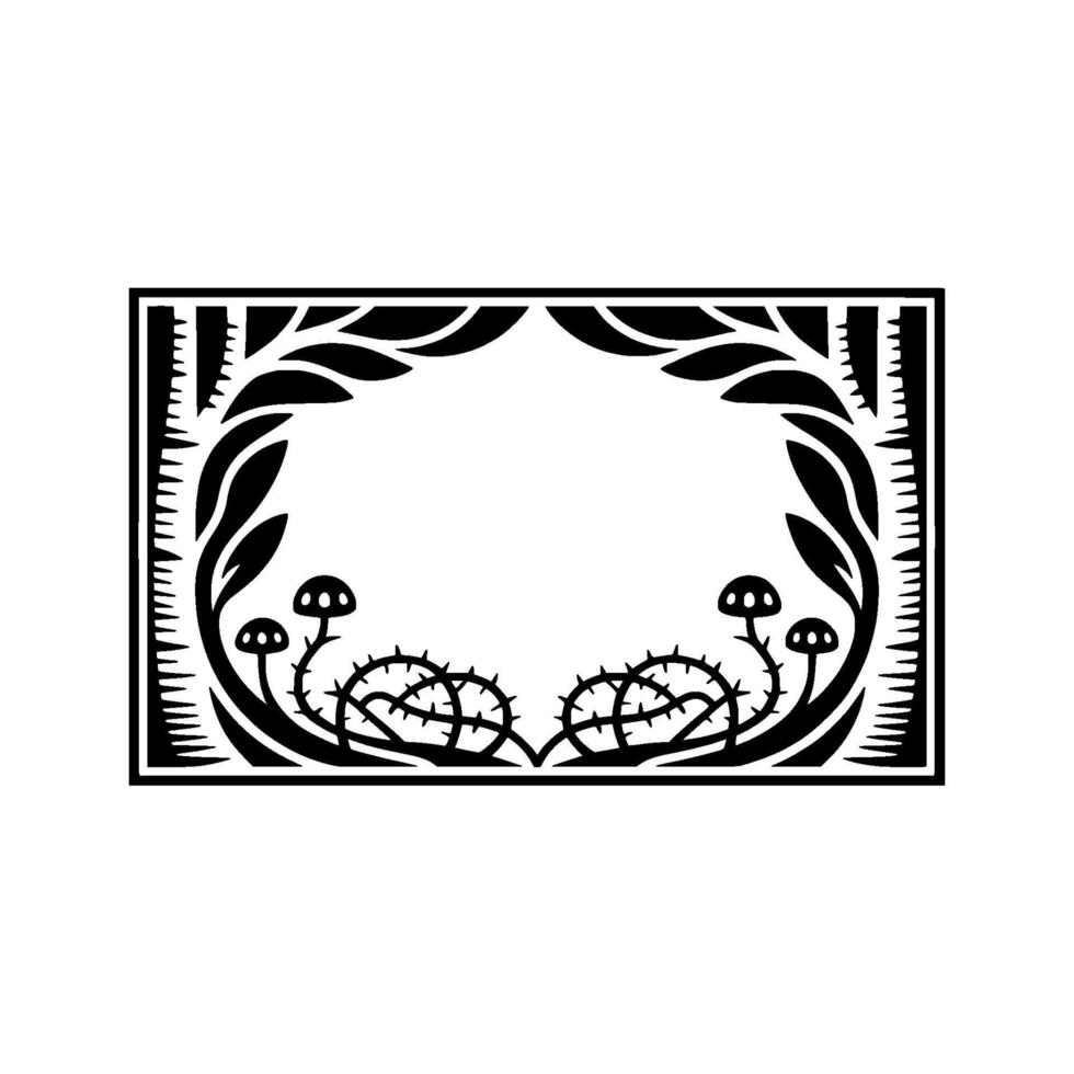 Stylized Black White Botanical Frame, Ethereal Forest Motif vector