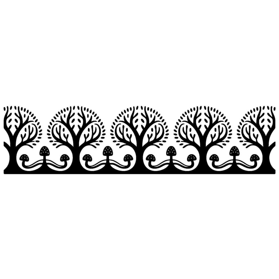 Enchanted Forest Border, Stylized Tree Mushroom Illustration vector
