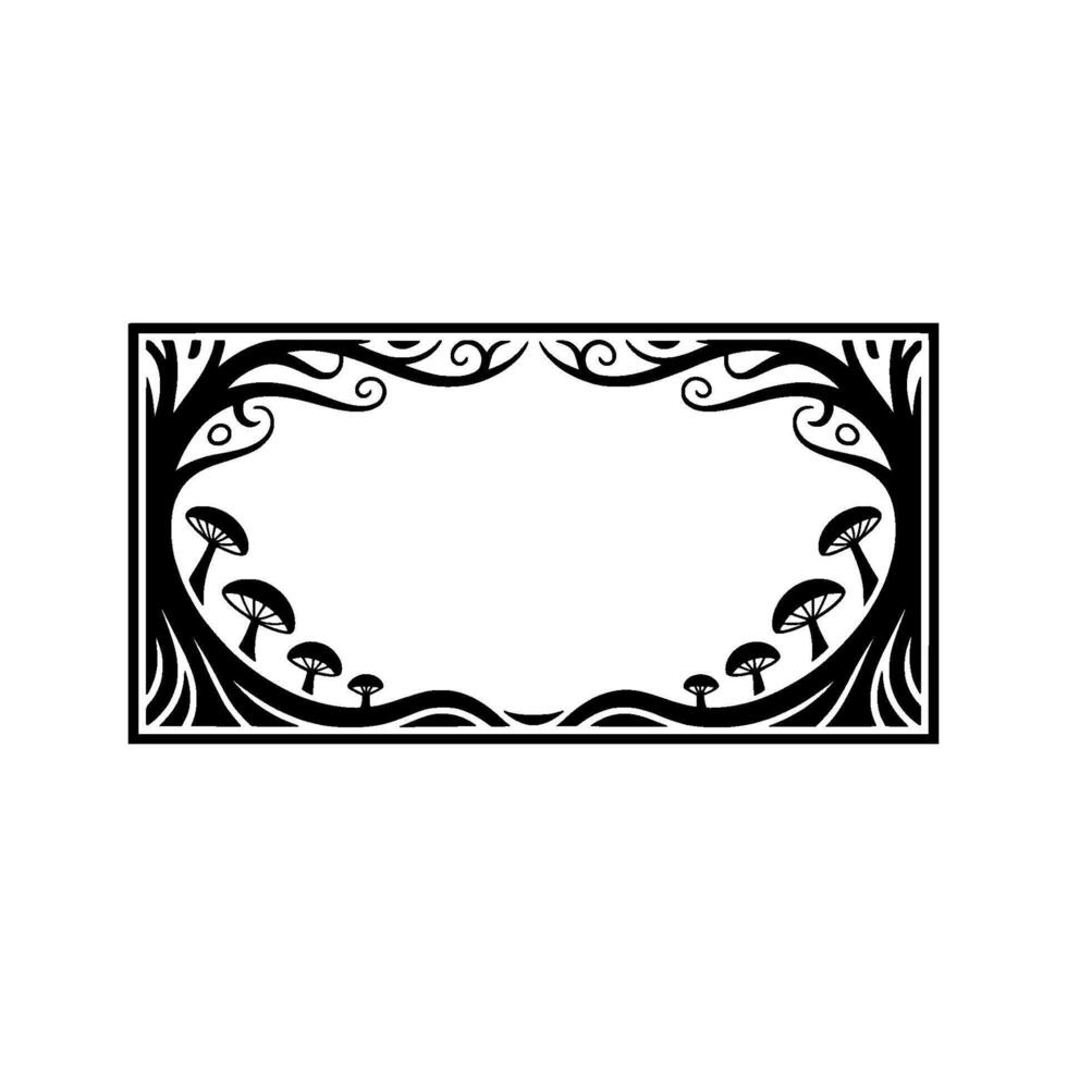 Art Nouveau Mushroom Frame, Elegant Botanical Border, Swirls vector