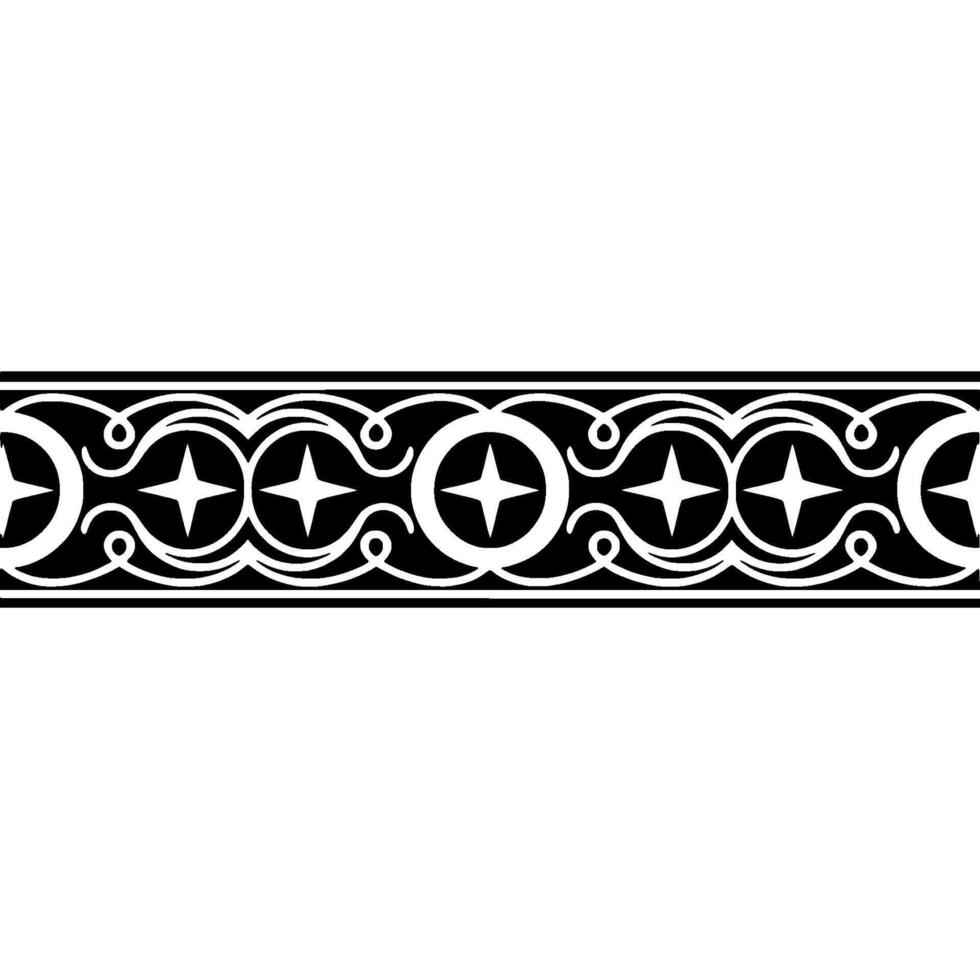 Intricate Black and White Border Ornament, Medieval Style, Pattern vector