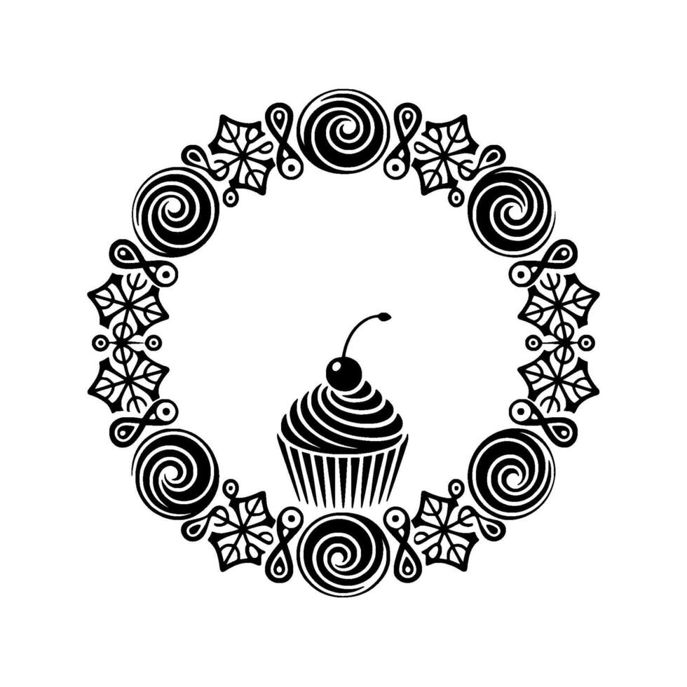 Elegant Cupcake Border, Vintage Dessert Illustration vector