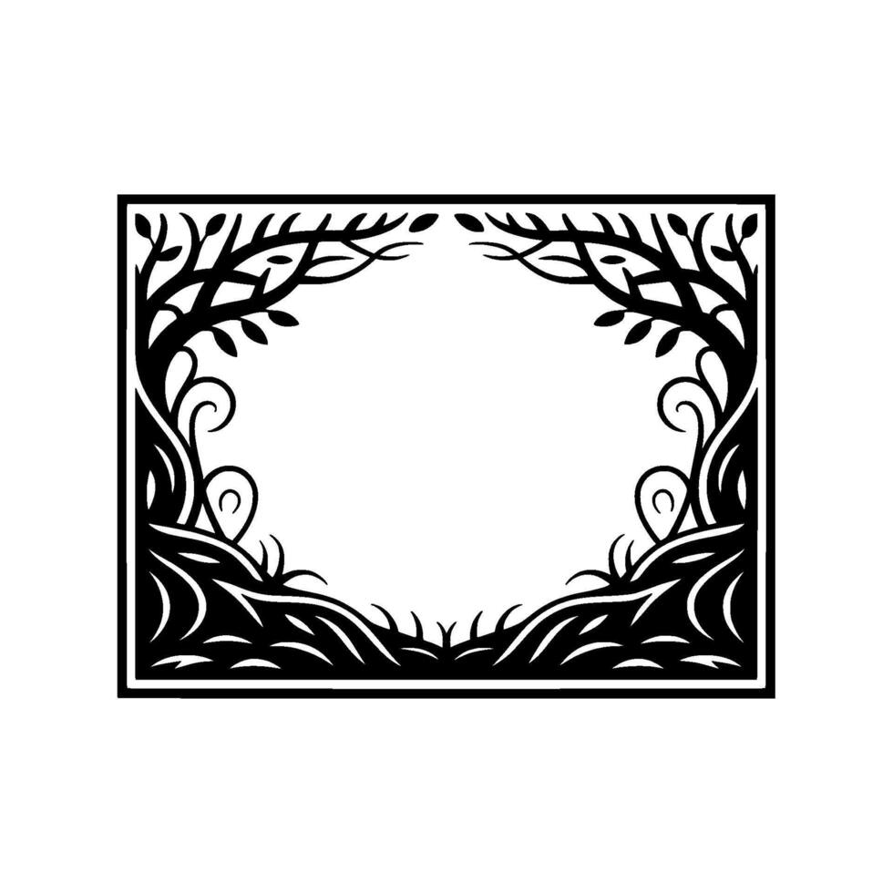 Blackline Illustration Branching Frame, Natural Border vector