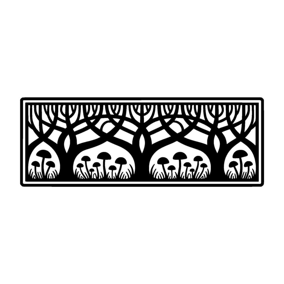 Intricate Forest Border, Stylized Mushroom Motif - Decorative vector