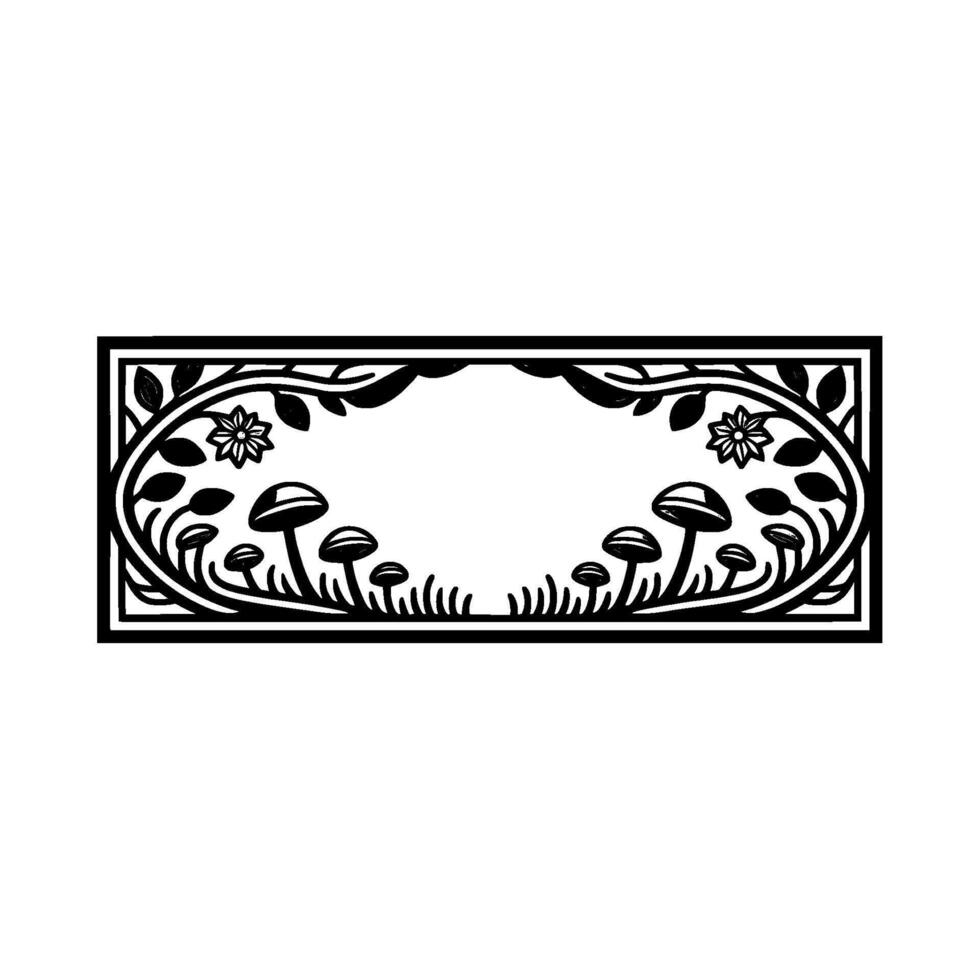 Botanical Emblem Mushroom Floral Border Illustration vector
