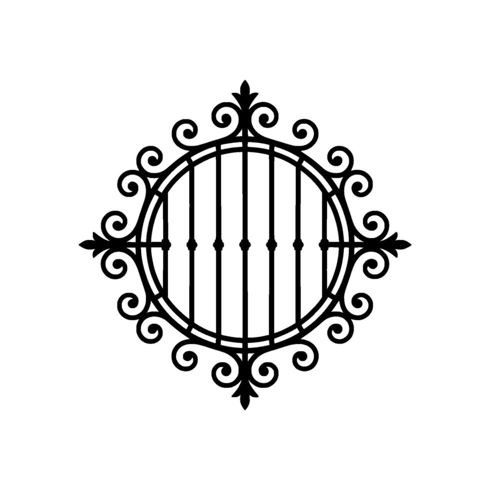 Intricate Black Metal Window Ornament, Vintage Style vector