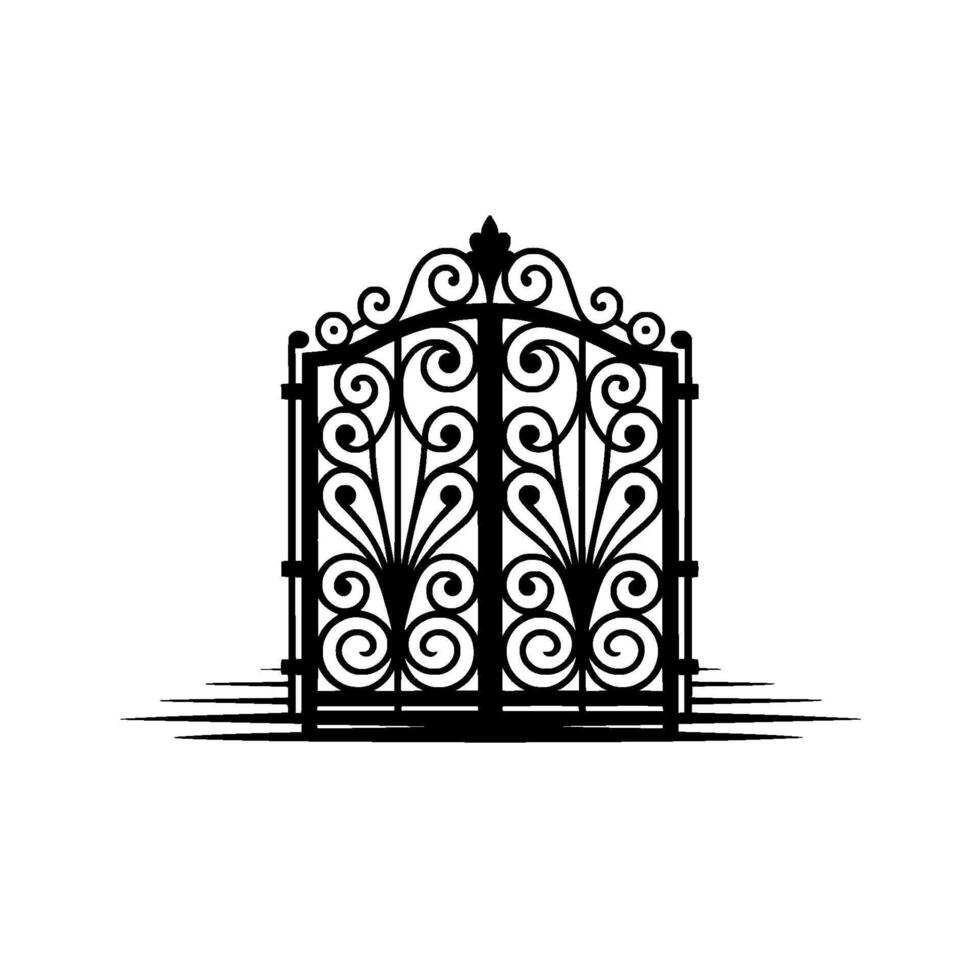 Intricate Black Iron Gate, Elegant Portal vector