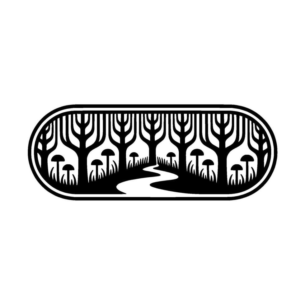 Mystical Forest Path, Black Silhouette vector