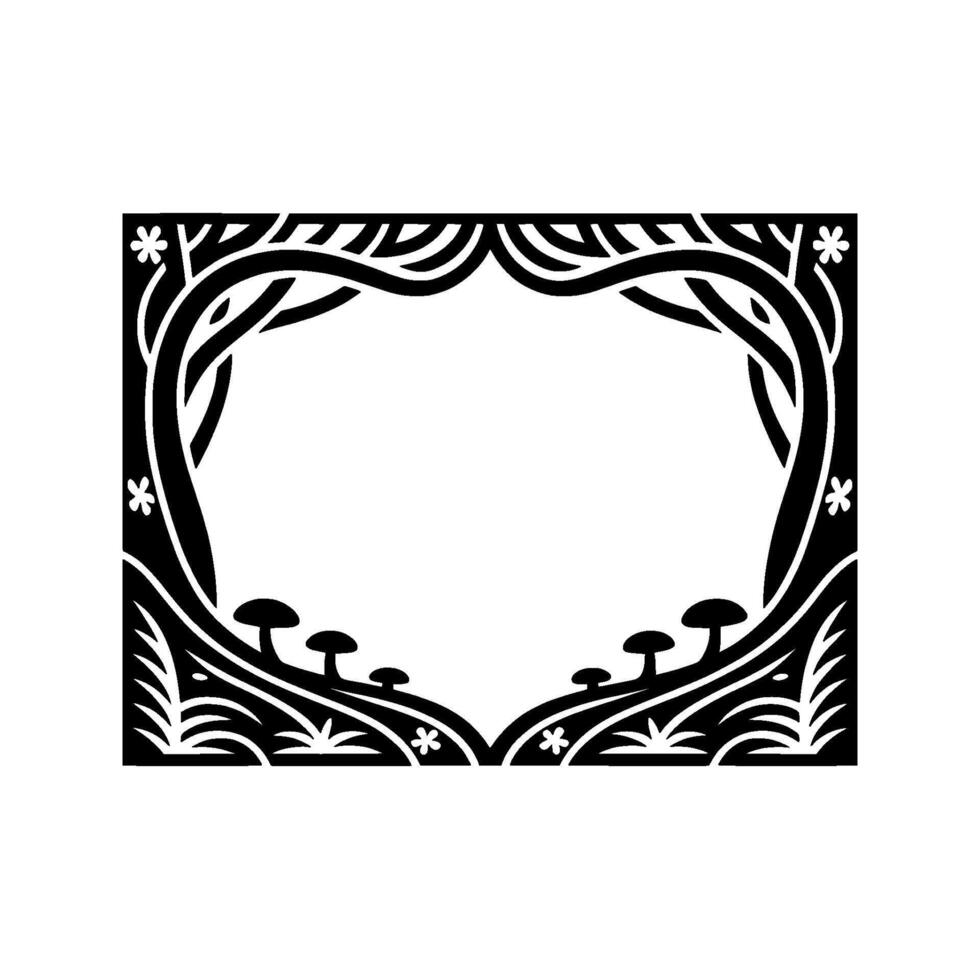 Stylized Forest Frame, Art Nouveau Botanical Border, Mushrooms vector