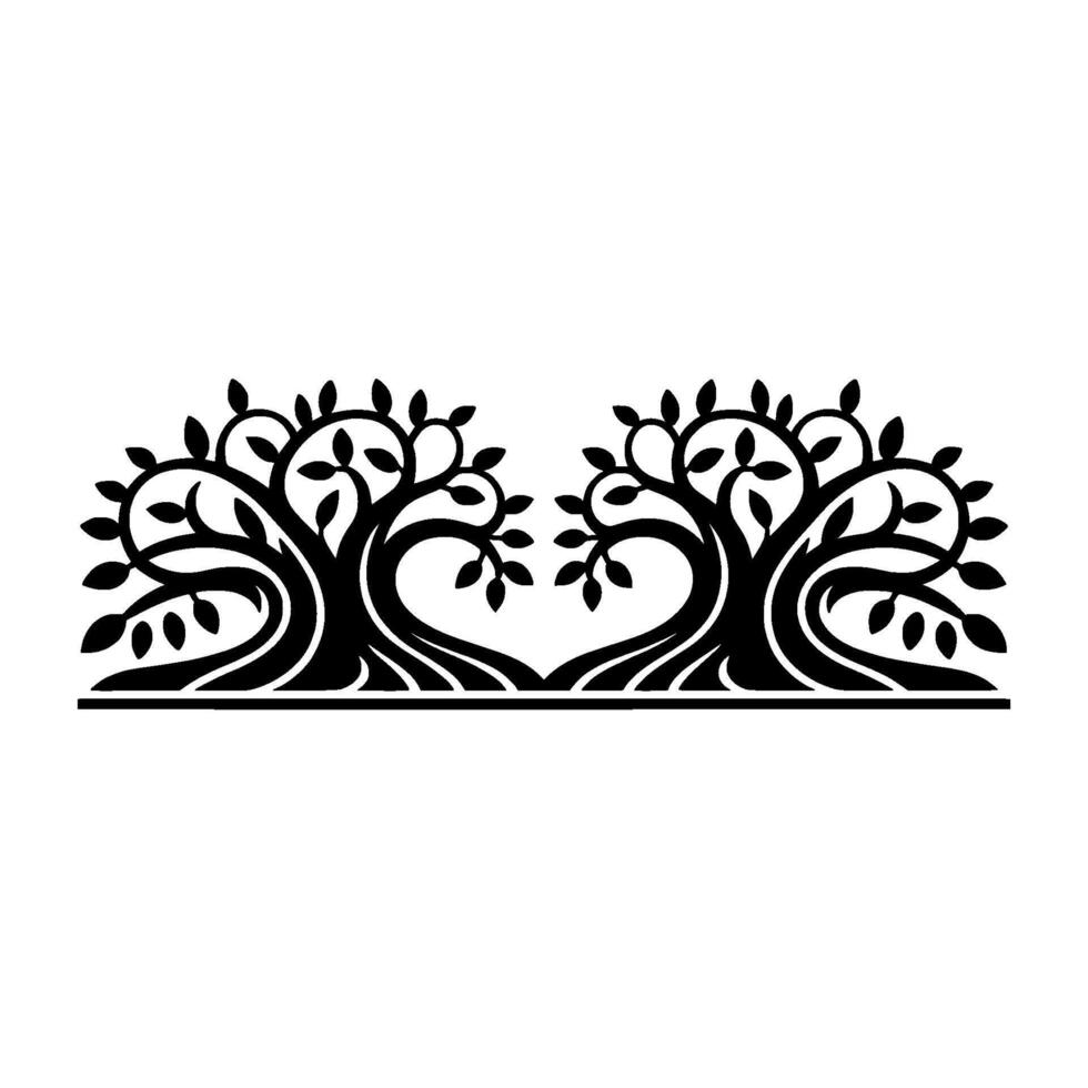 Elegant Botanical Emblem, Intertwined Trees, Vintage vector
