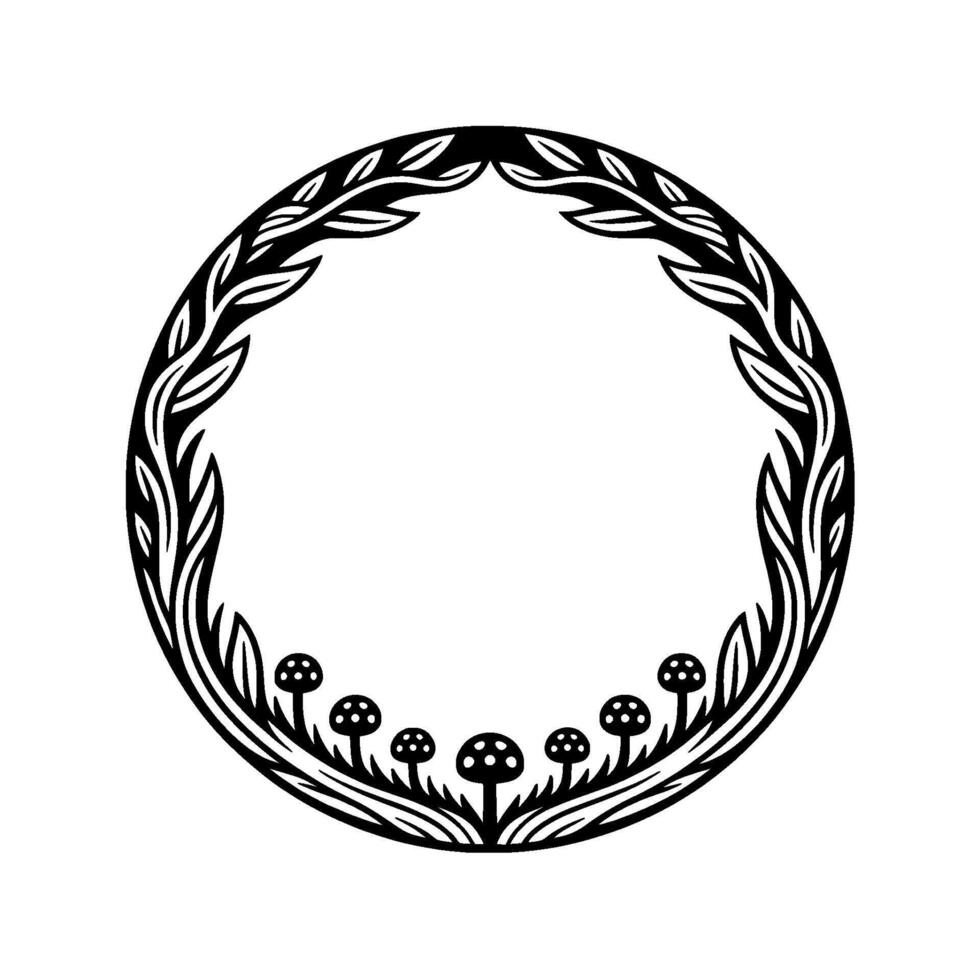Circular Woodland Emblem, Minimalist Botanical Frame, Circle vector