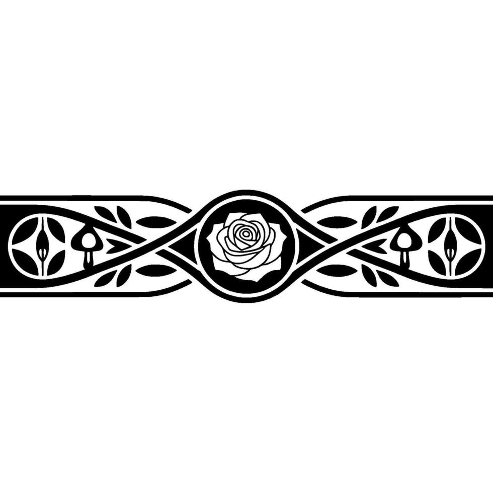 Elegant Black and White Floral Border, Art Nouveau Style vector