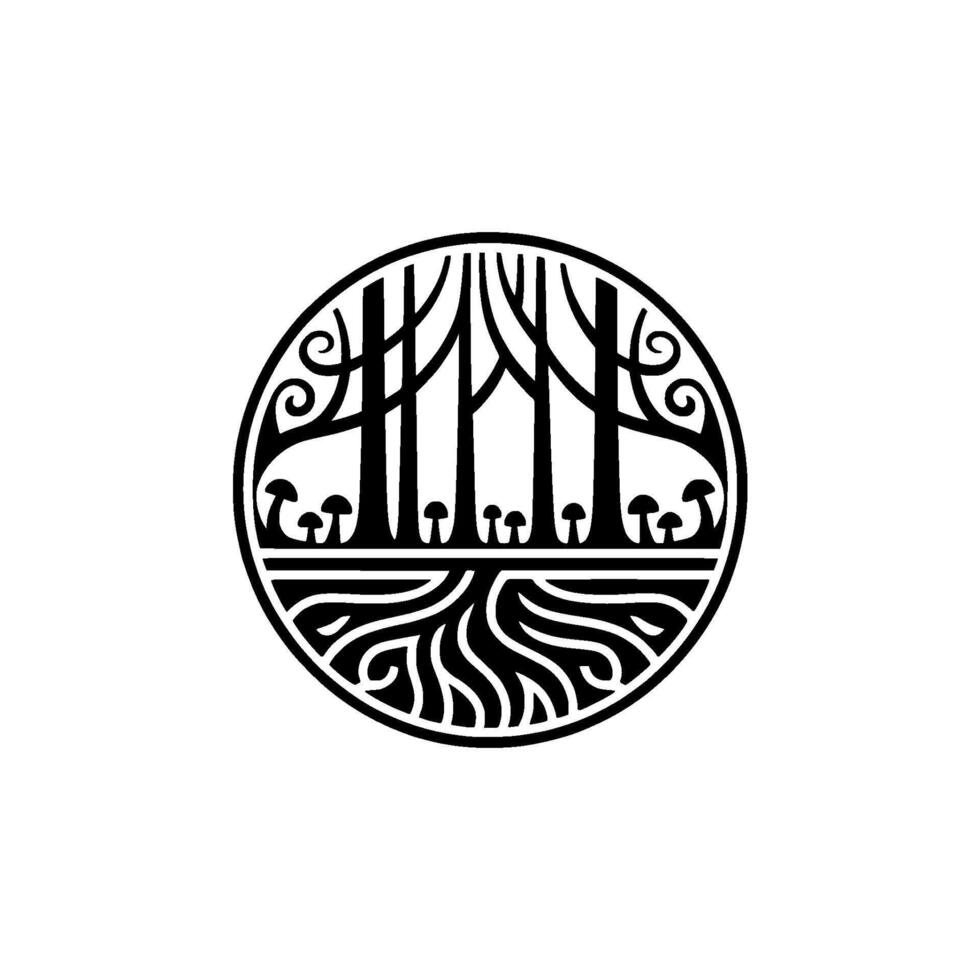 Enchanted Forest Emblem Vintage Botanical Illustration vector