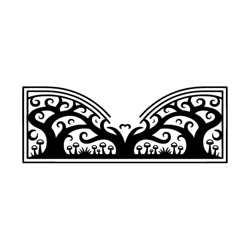 Stylized Wave Tree Ornament, Vintage Black White vector