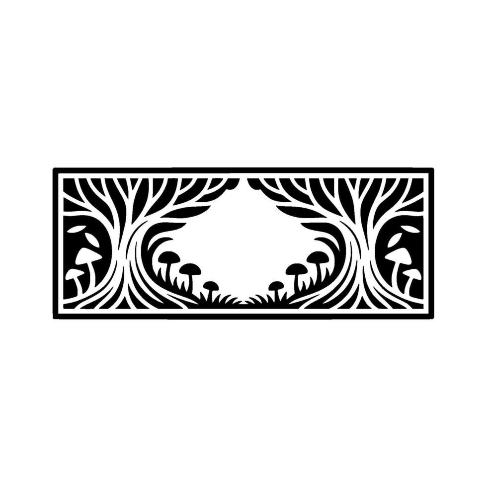 Stylized Forest Frame Mushroom Tree Silhouette vector