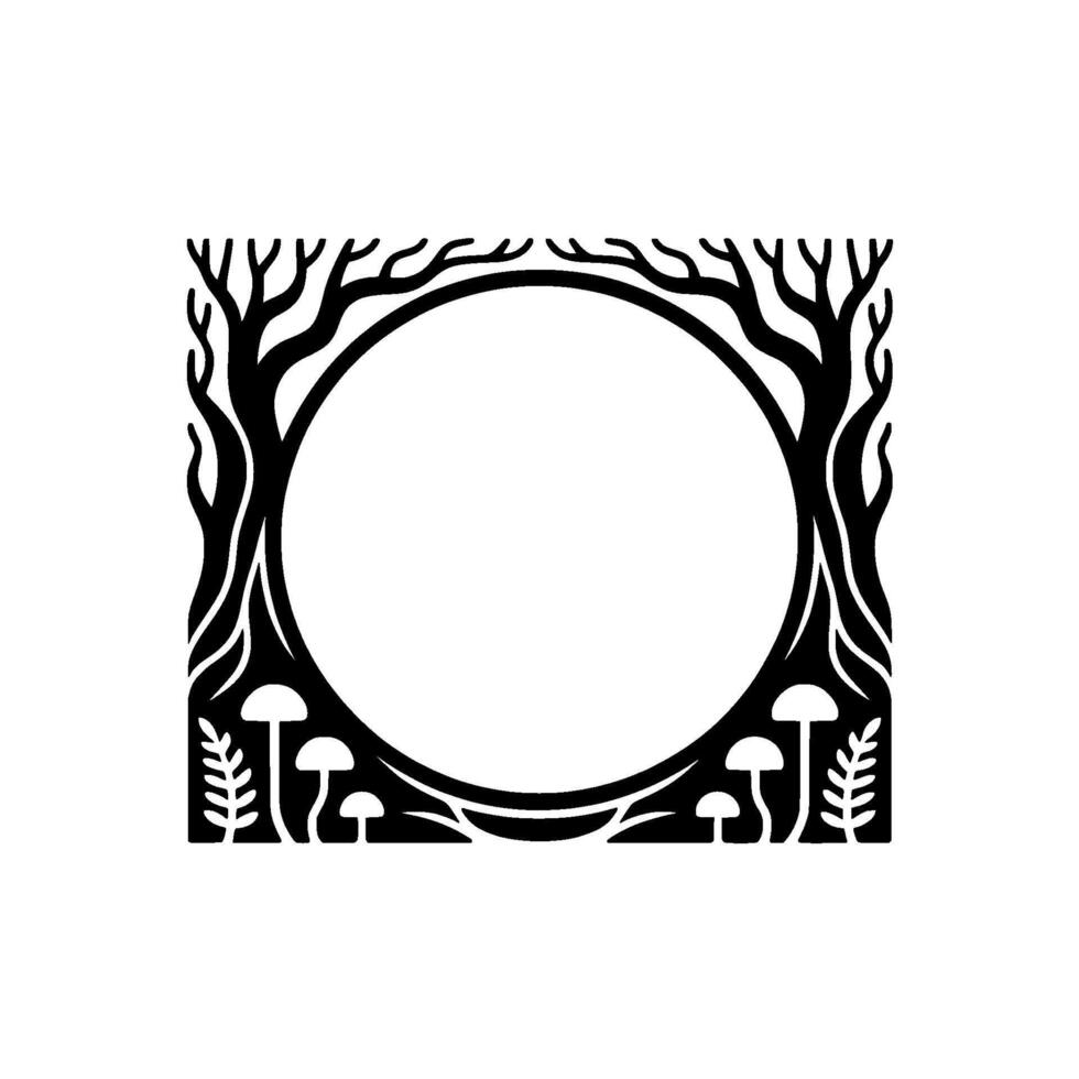 Art Nouveau Forest Frame, Mystical Circle, Botanical Illustration vector