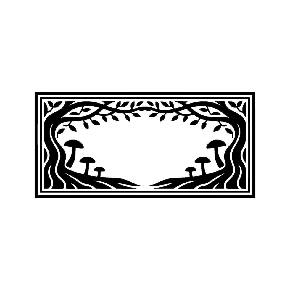 Enchanted Forest Frame, Botanical Illustration, Mystical Border, Mushrooms vector
