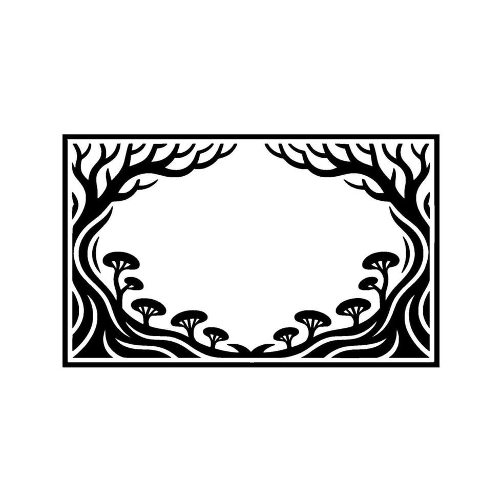 Stylized Forest Frame, Black White Botanical Illustration - Trees vector
