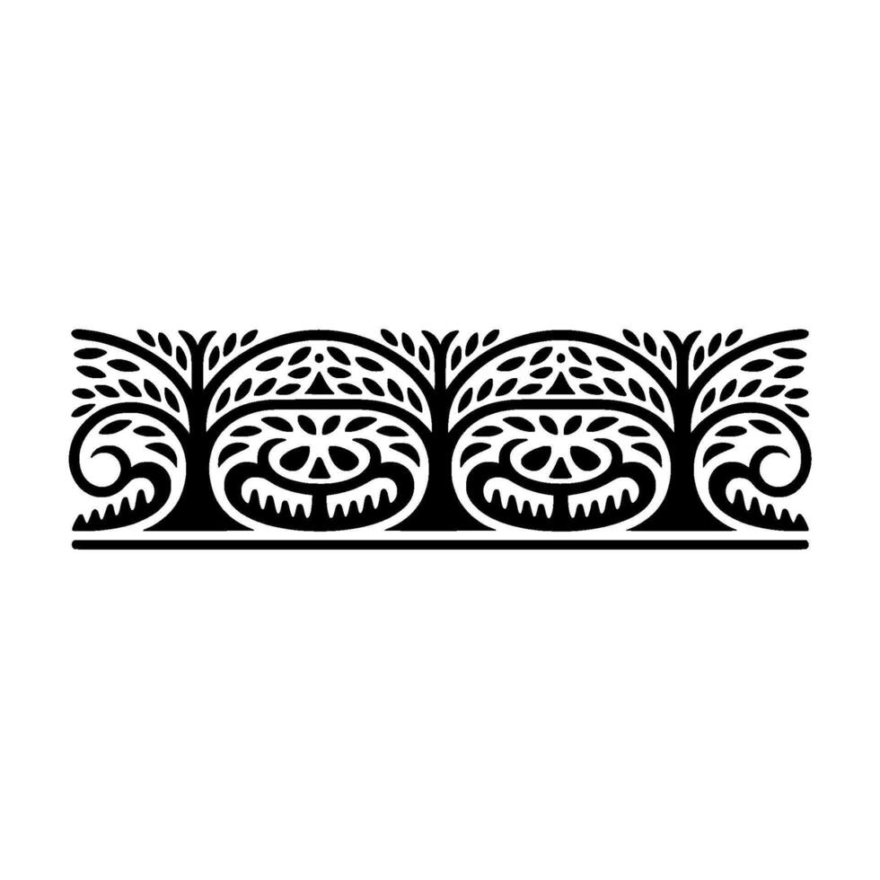 Intricate Tribal Border, Stylized Tree Motif, Black and White vector
