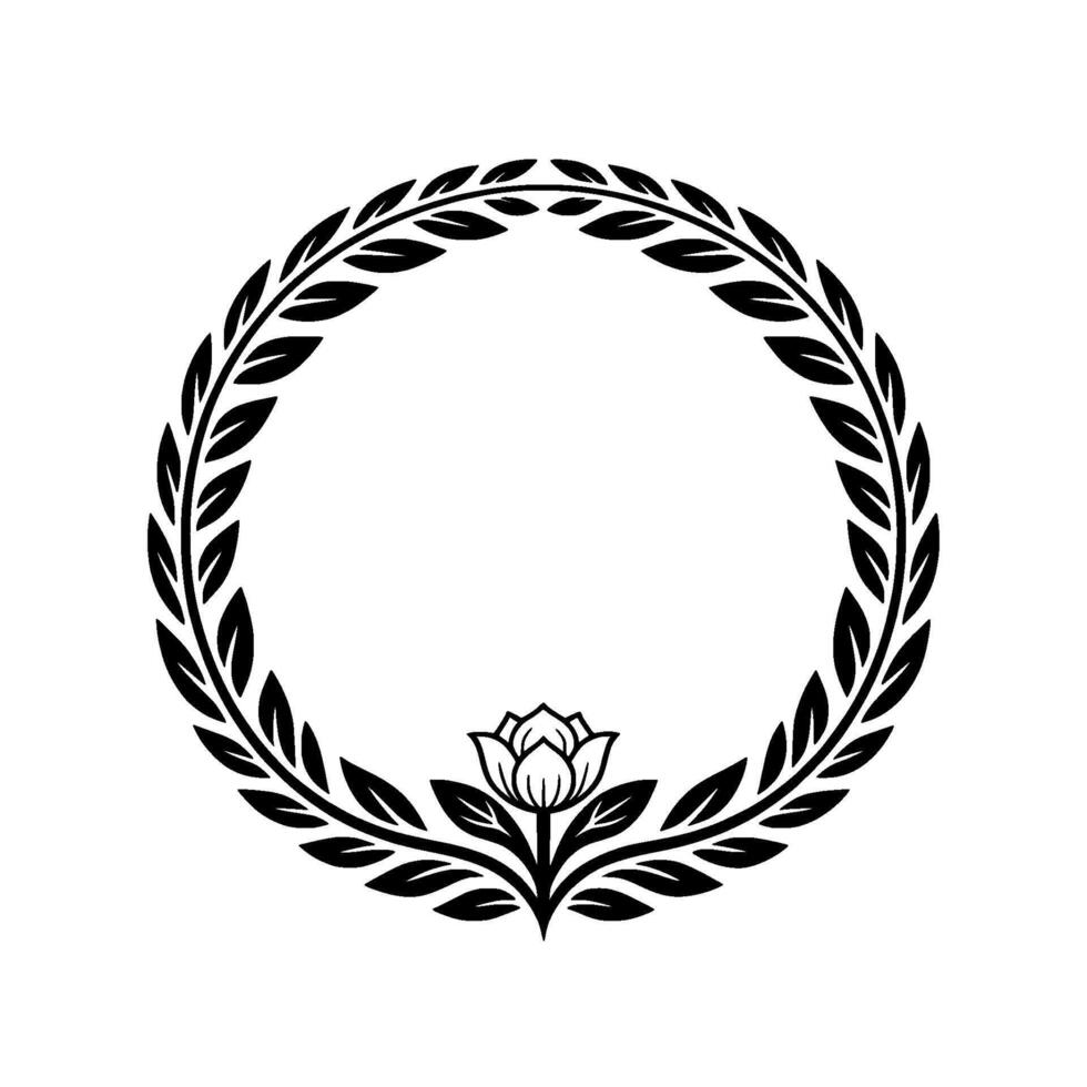 Elegant Laurel Wreath with Floral Center, Vintage vector