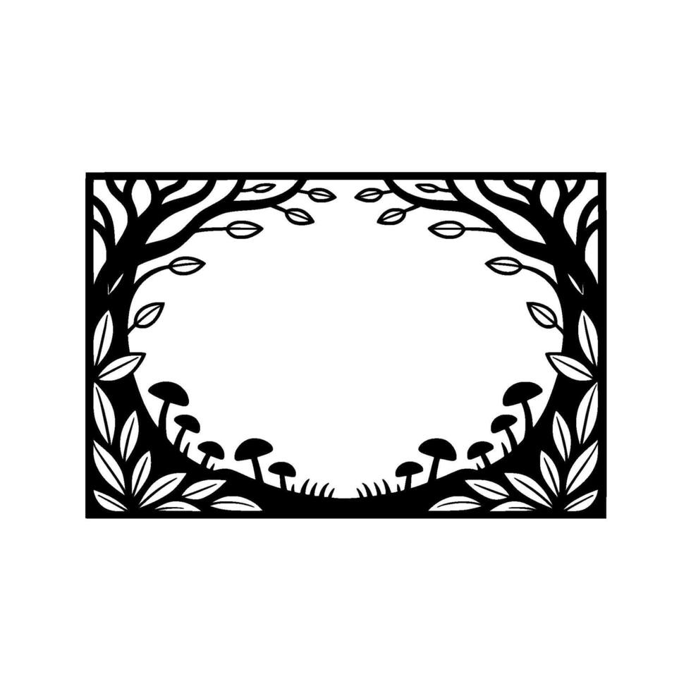 Stylized Forest Frame, Black White Botanical Illustration, Mushrooms vector