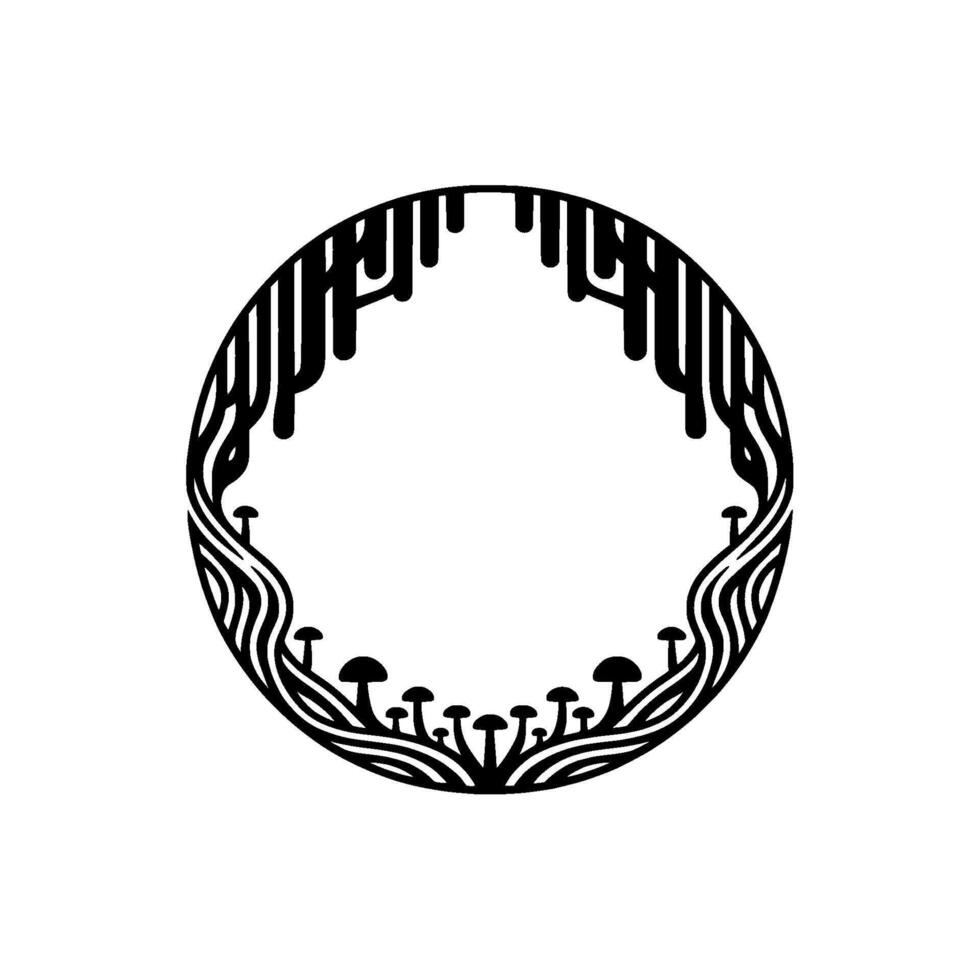 Organic Circle Frame, Mushroom Motif, Stylized Border vector