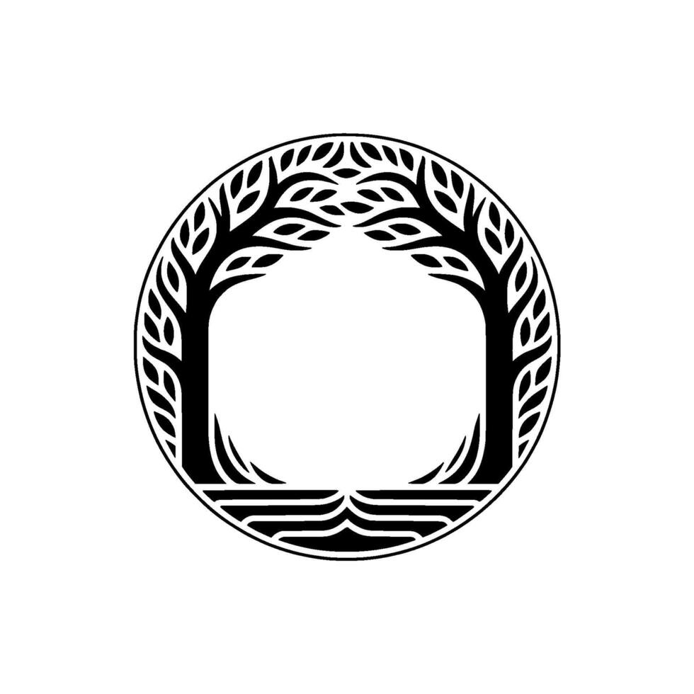 Circular Tree Emblem, Symbolic Growth, Ancient Roots, Circle vector