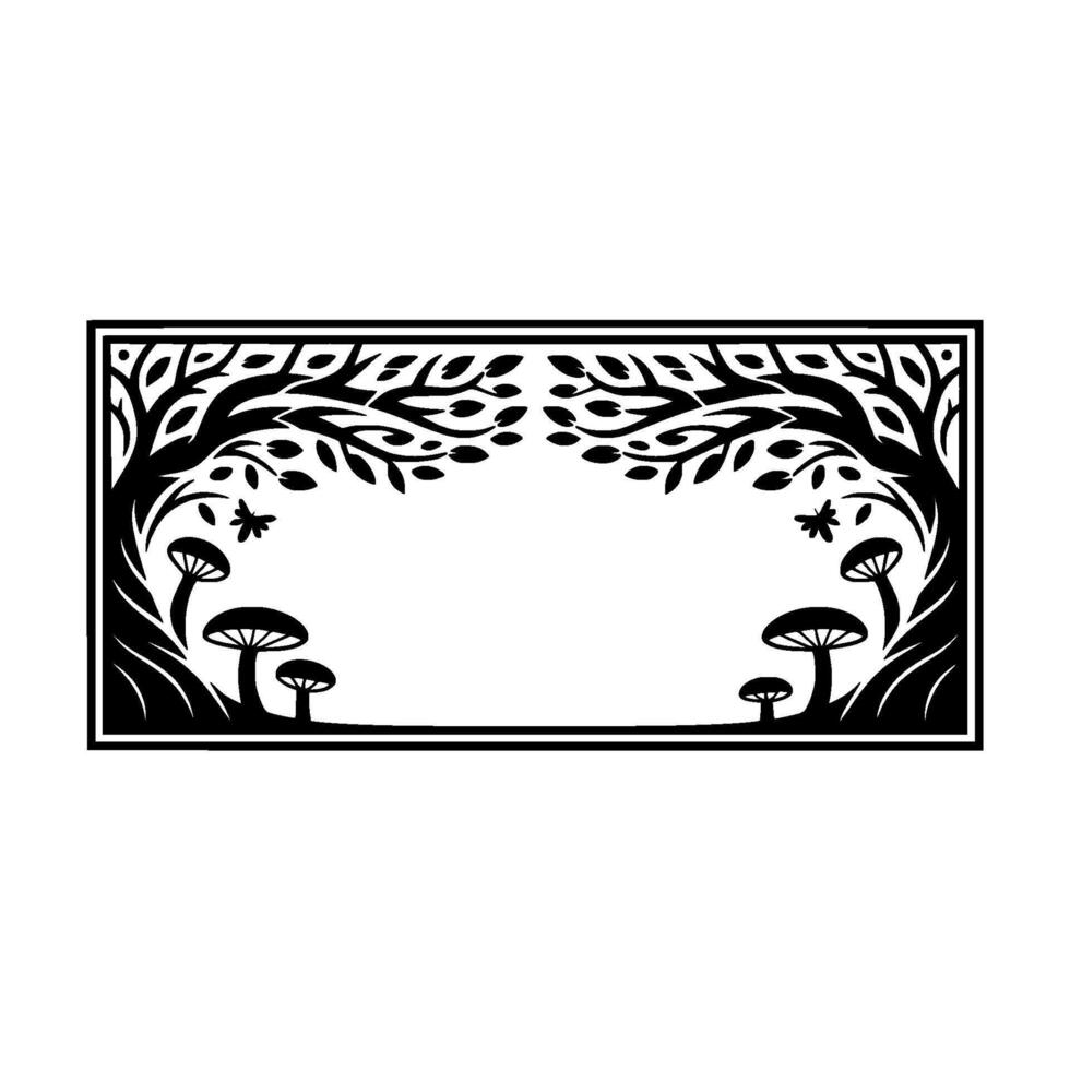 Enchanted Forest Border, Stylized Black White Illustration - Branches vector