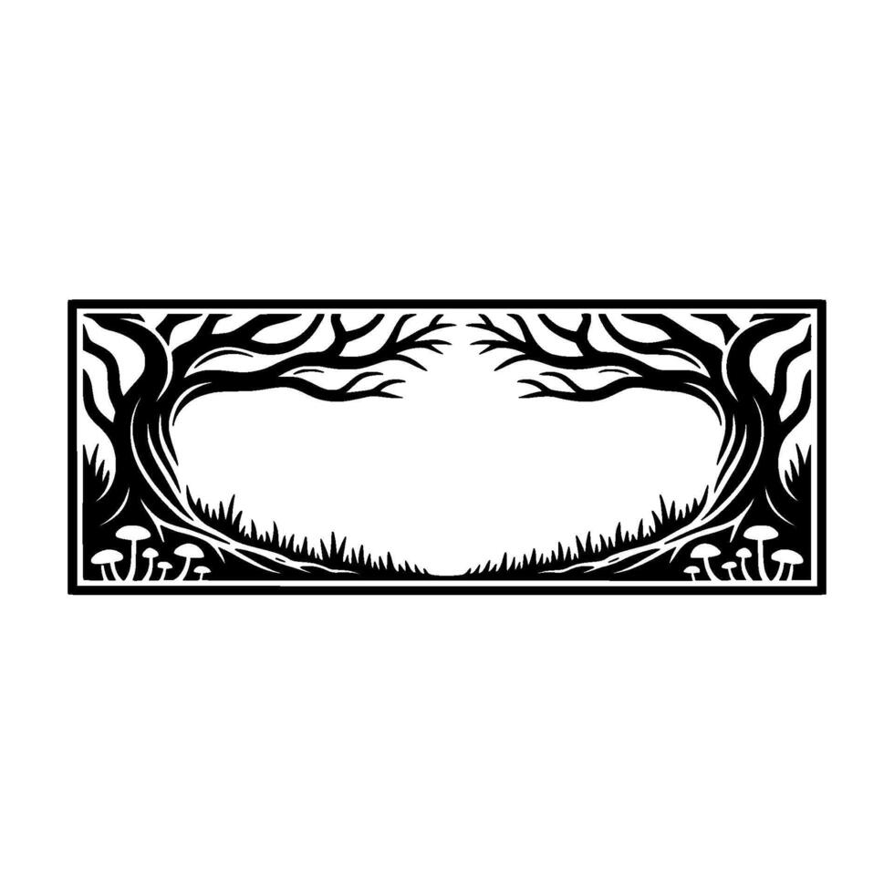Enchanted Forest Border, Stylized Woodland Frame vector