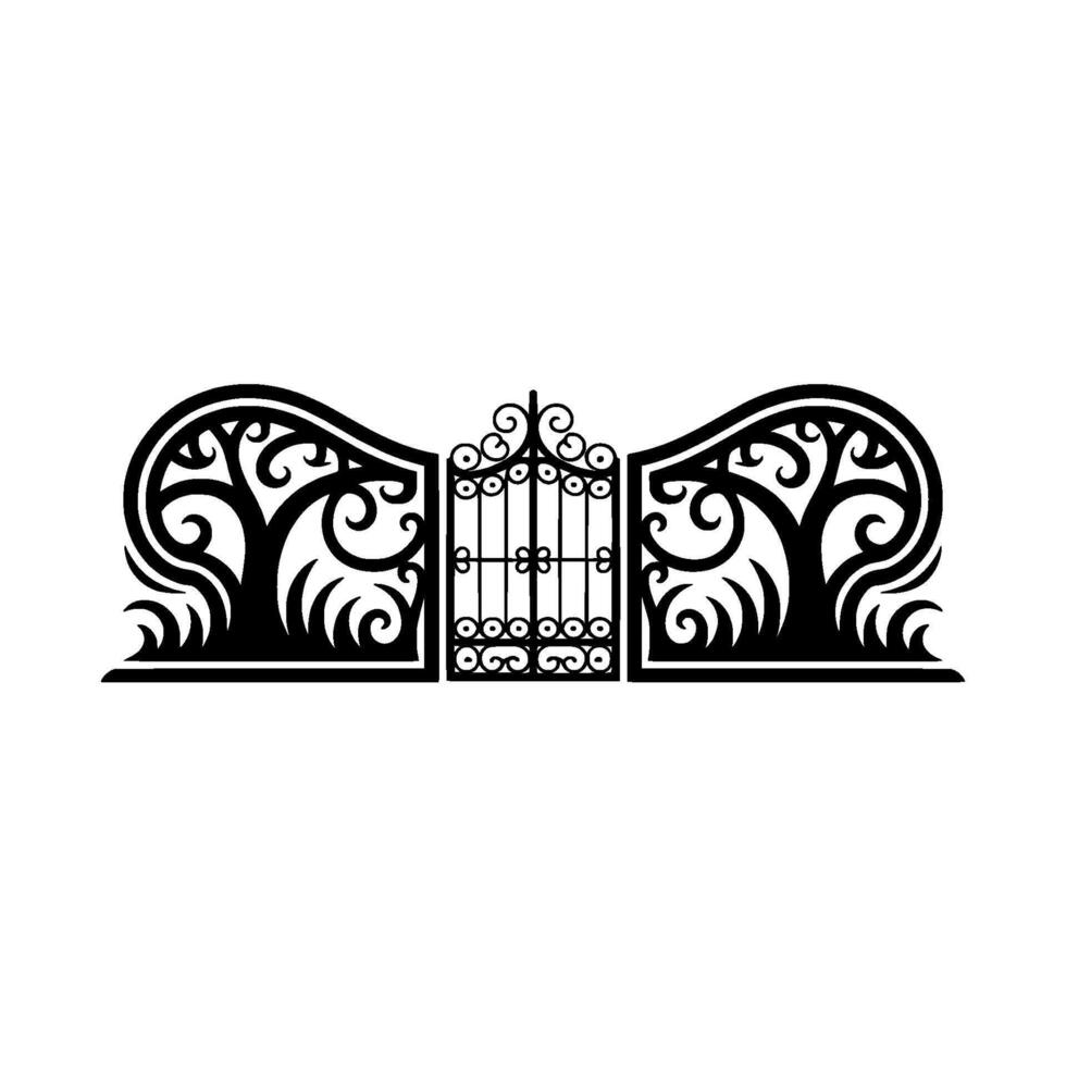 Ornate Black Garden Gate, Intricate, Elegant Entrance vector