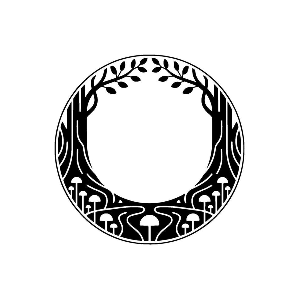 Circular Emblem Forest, Roots, and Mystical Growth vector