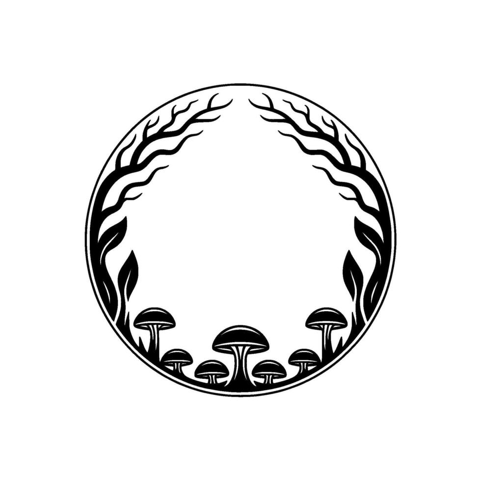Mystical Circle Forest Mushrooms Branch Frame vector