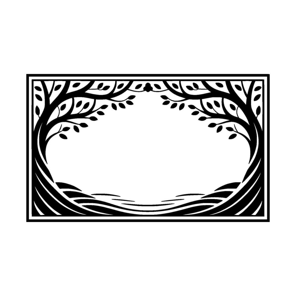 Stylized Tree Frame, Elegant Botanical Border, Vintage - Trees vector