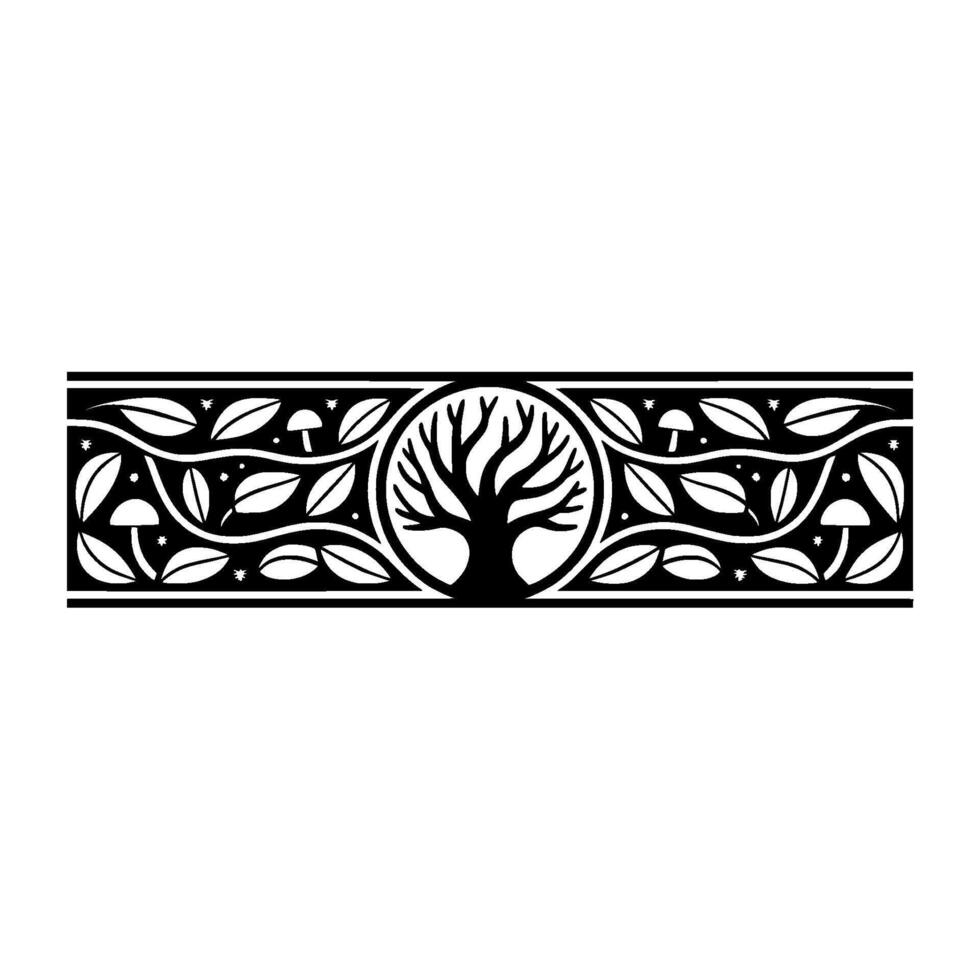 Stylized Tree Border, Woodland Motif, Black White Illustration vector