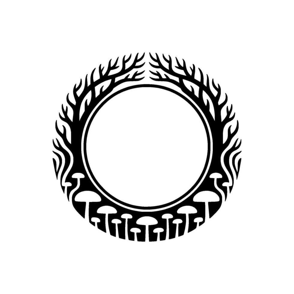 Tribal Circle Frame, Mystical Mushroom Border vector