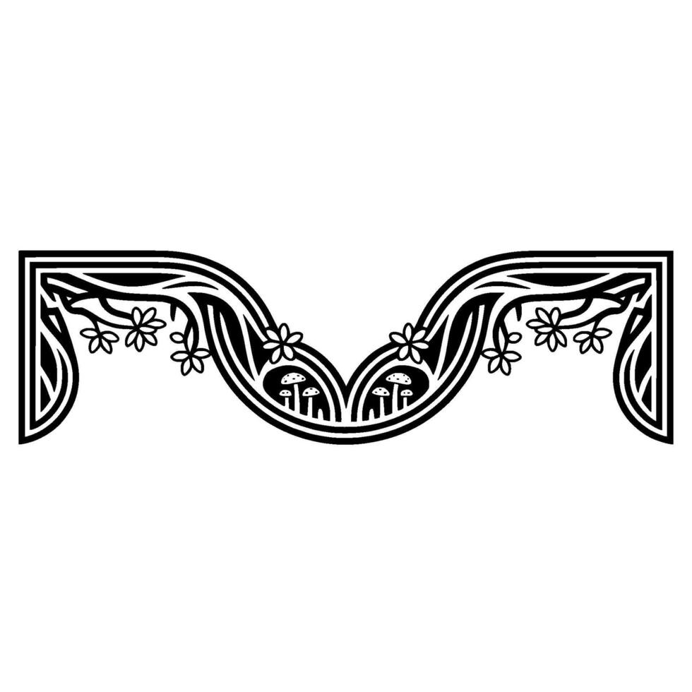 Intricate Mushroom Floral Border, Art Nouveau Style vector