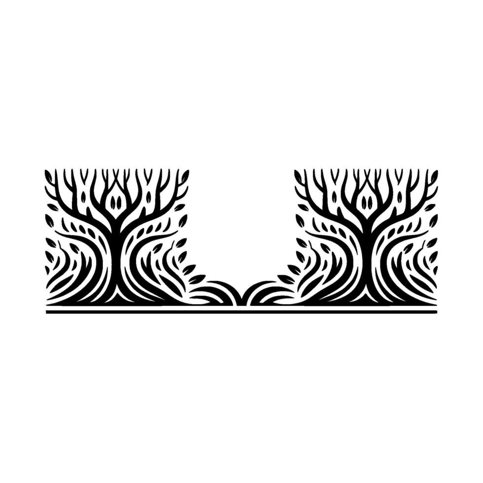 Stylized Tree Border, Elegant Black White - Trees vector