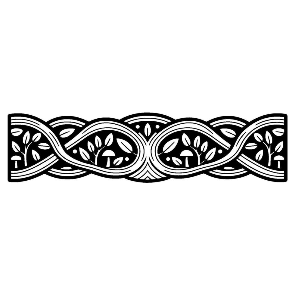 Intricate Celtic Border, Woven Foliage Mushroom Motif vector
