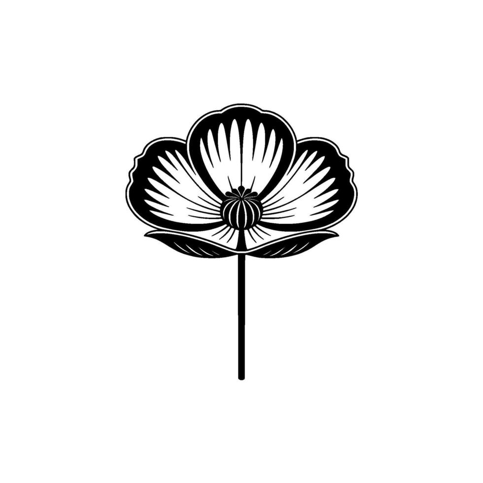 Elegant Black Silhouette Flower, Minimalist Botanical Illustration vector
