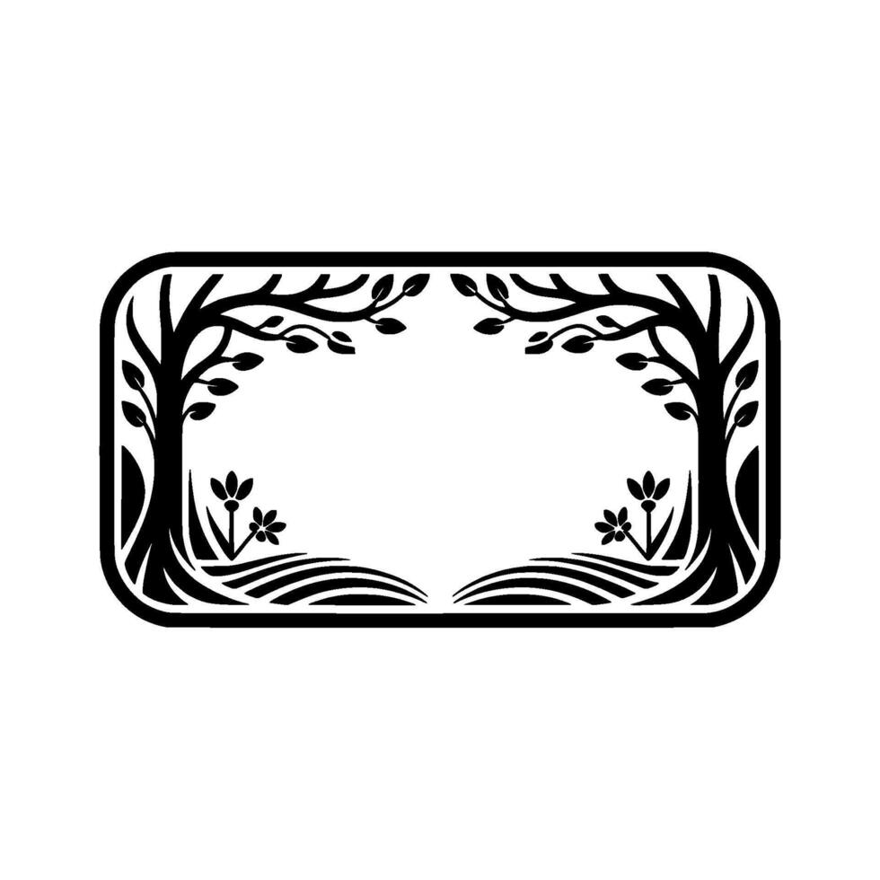 Stylized Forest Border, Vintage Illustration, Natural Frame, Botanical vector