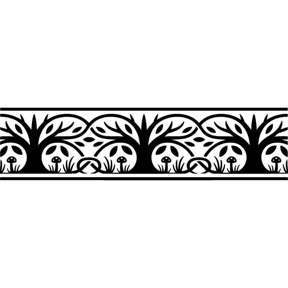 Stylized Bamboo Border with Panda Motifs Minimalist vector