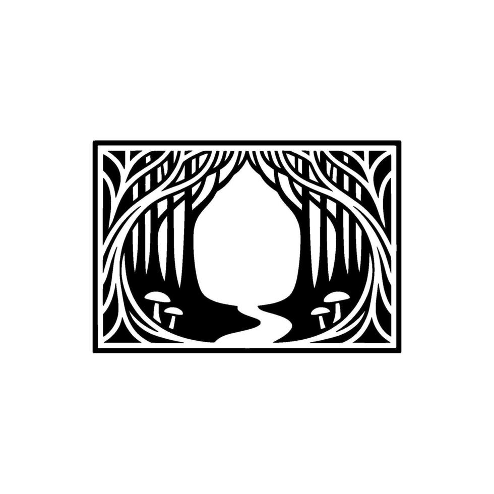 Intricate Forest Portal, Stylized Black White Emblem vector