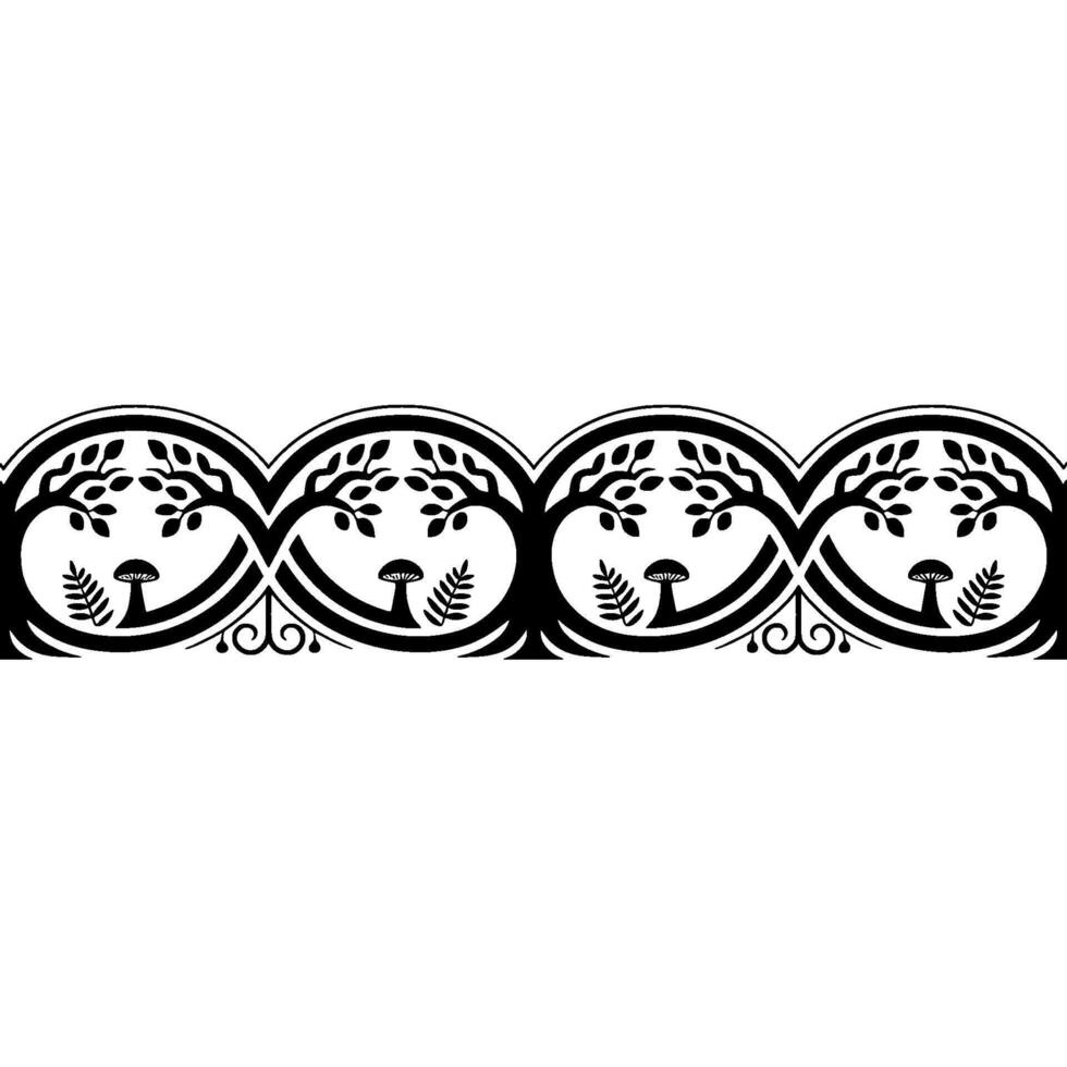 Intricate Black White Botanical Border, Medieval Style vector