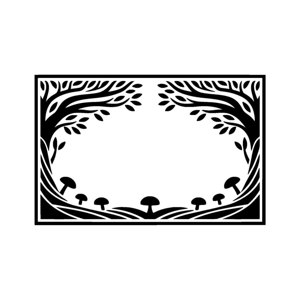 Stylized Forest Frame, Black White, Mystical, Decorative Border vector