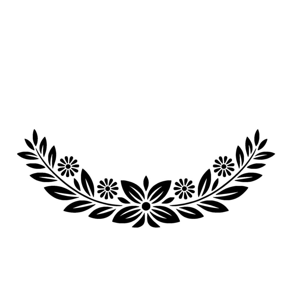 Stylized Black Floral Wreath Border, Minimalist vector
