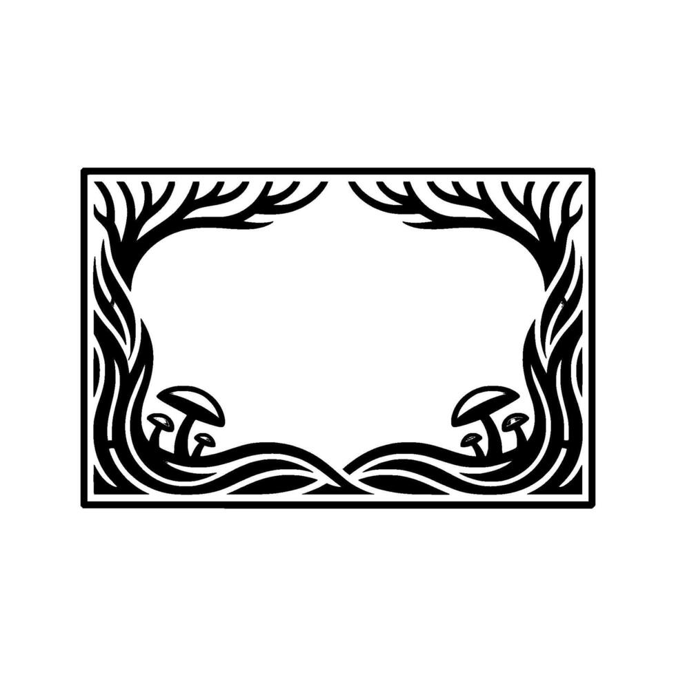 Stylized Forest Frame, Mushroom Motif, Vintage Illustration - Botanical vector