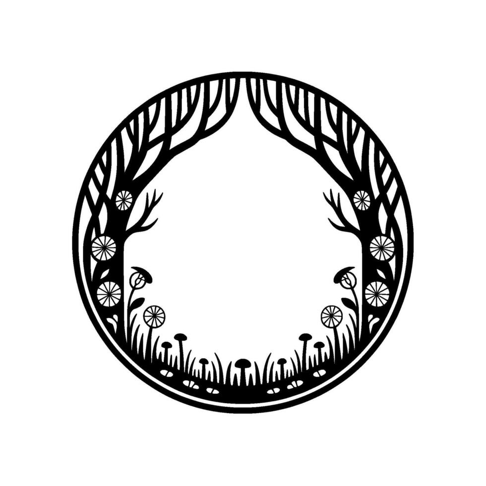 Circular Woodland Emblem, Minimalist Botanical vector