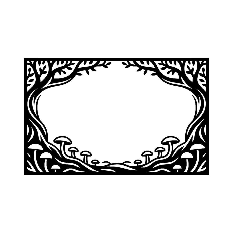 Enchanted Forest Border, Stylized Black White Illustration - Frame vector